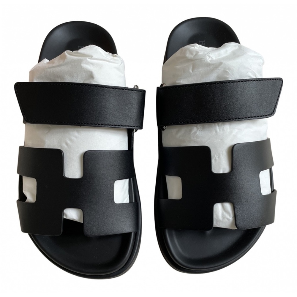 HERMES Chypre Leather Mules in black 35